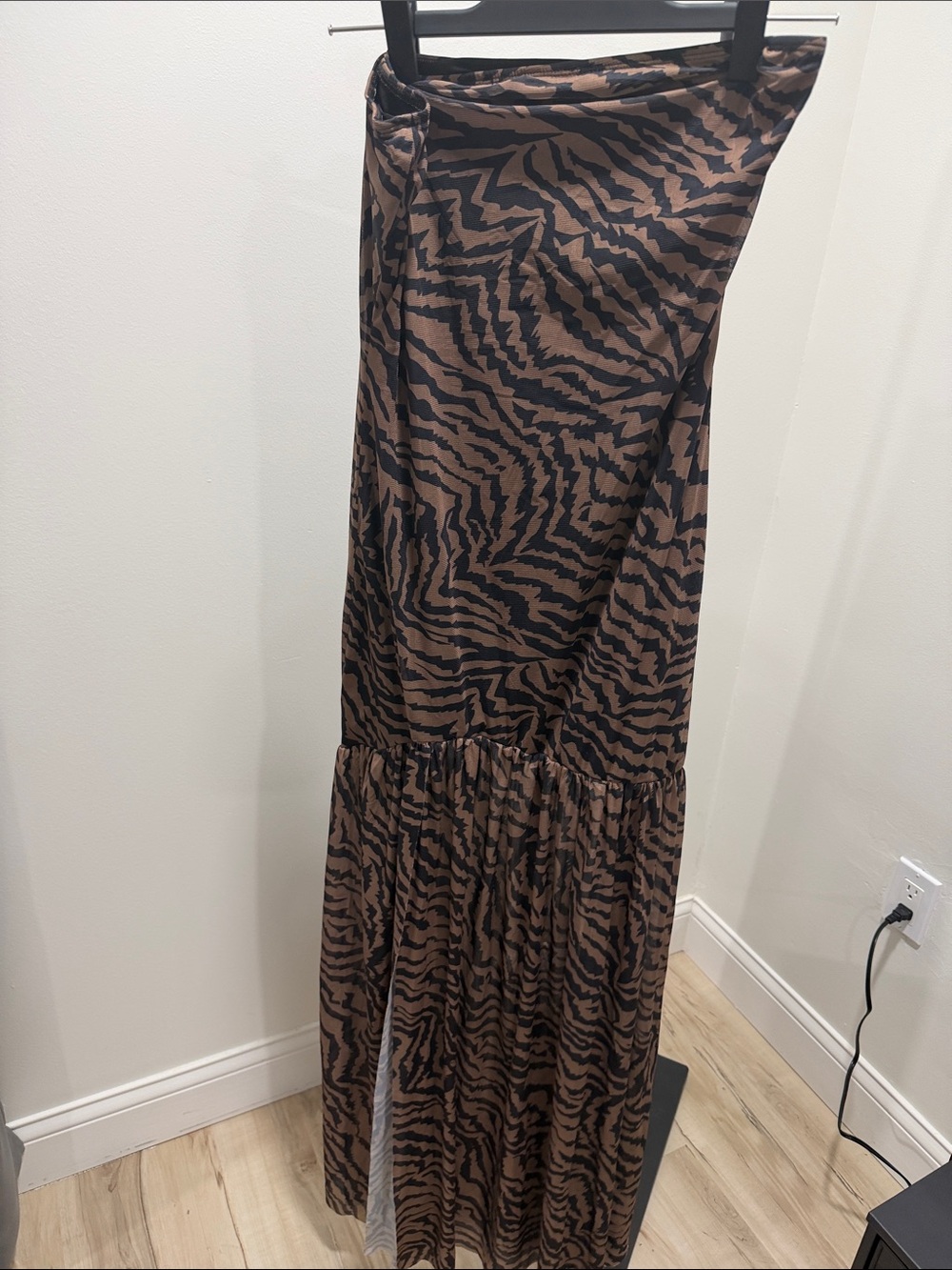 Brown and Black Zebra Print Maxi Skirt